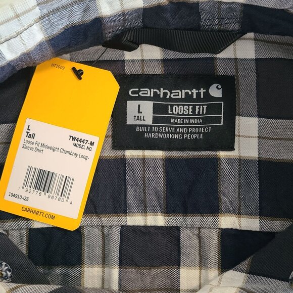 Carhartt Men's Loose Fit Midweight Chambray Long-Sleeve Plaid Shirt L Tall NEW - Picture 5 of 8